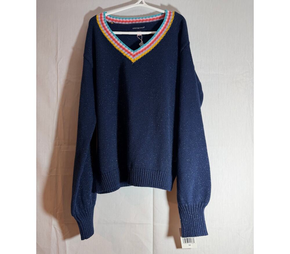 andy and evan size 10 girls lurex sweater navy blue colorful New NWT